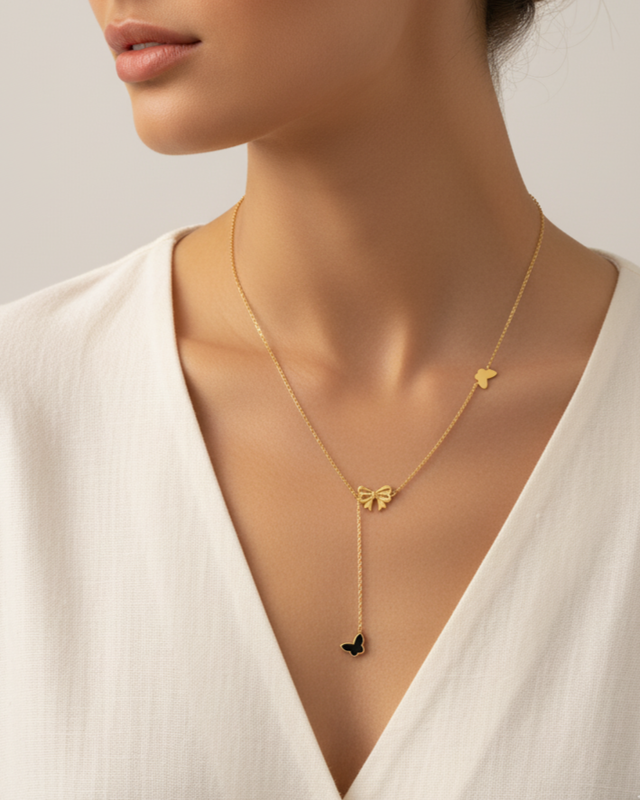 Gold necklace with butterfly charms
