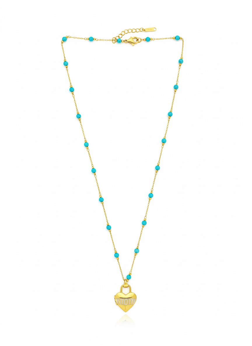 Pretty Gold Necklace with turquoise beads 3