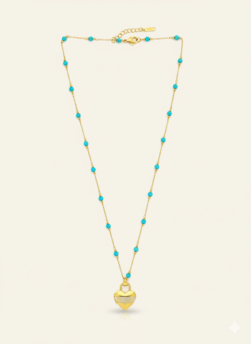 Pretty Gold Necklace with turquoise beads 4