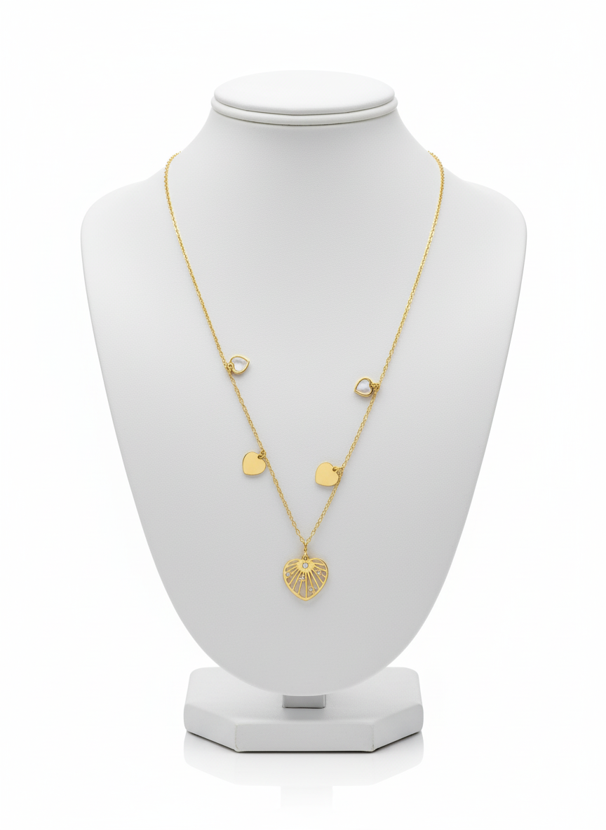 Gold chain with central stylized gold heart-shaped pendant 3