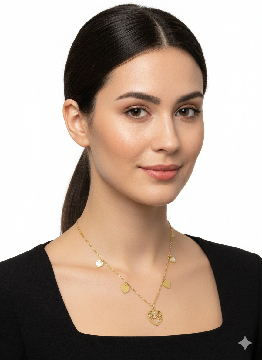 Gold chain with central stylized gold heart-shaped pendant 4